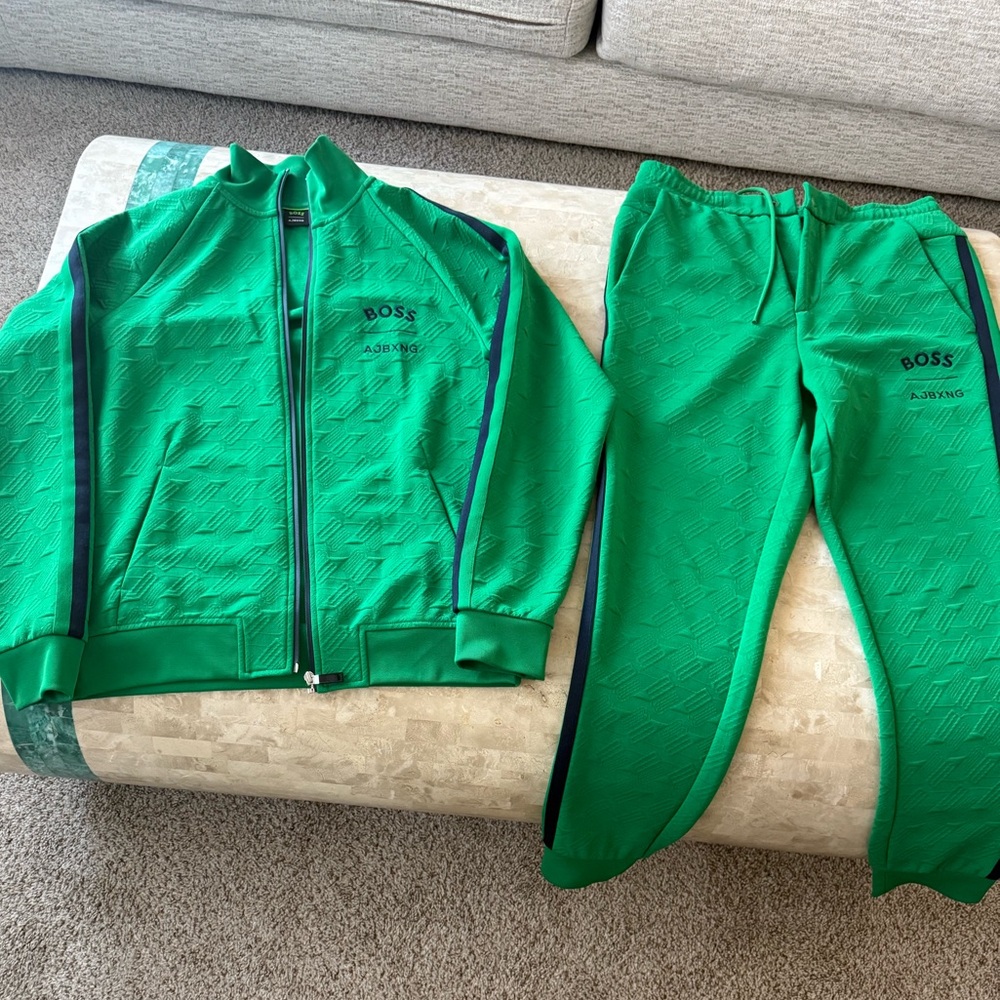 Boss x AJBXNG men’s Green Tracksuit with Navy Accents
